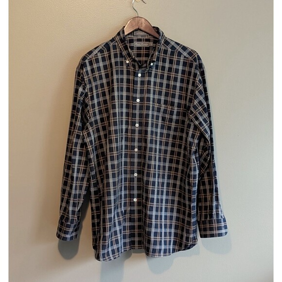 Daniel Cremieux Navy Blue Plaid Shirt Mens Size Large L Button Down LS Signature - Picture 1 of 3